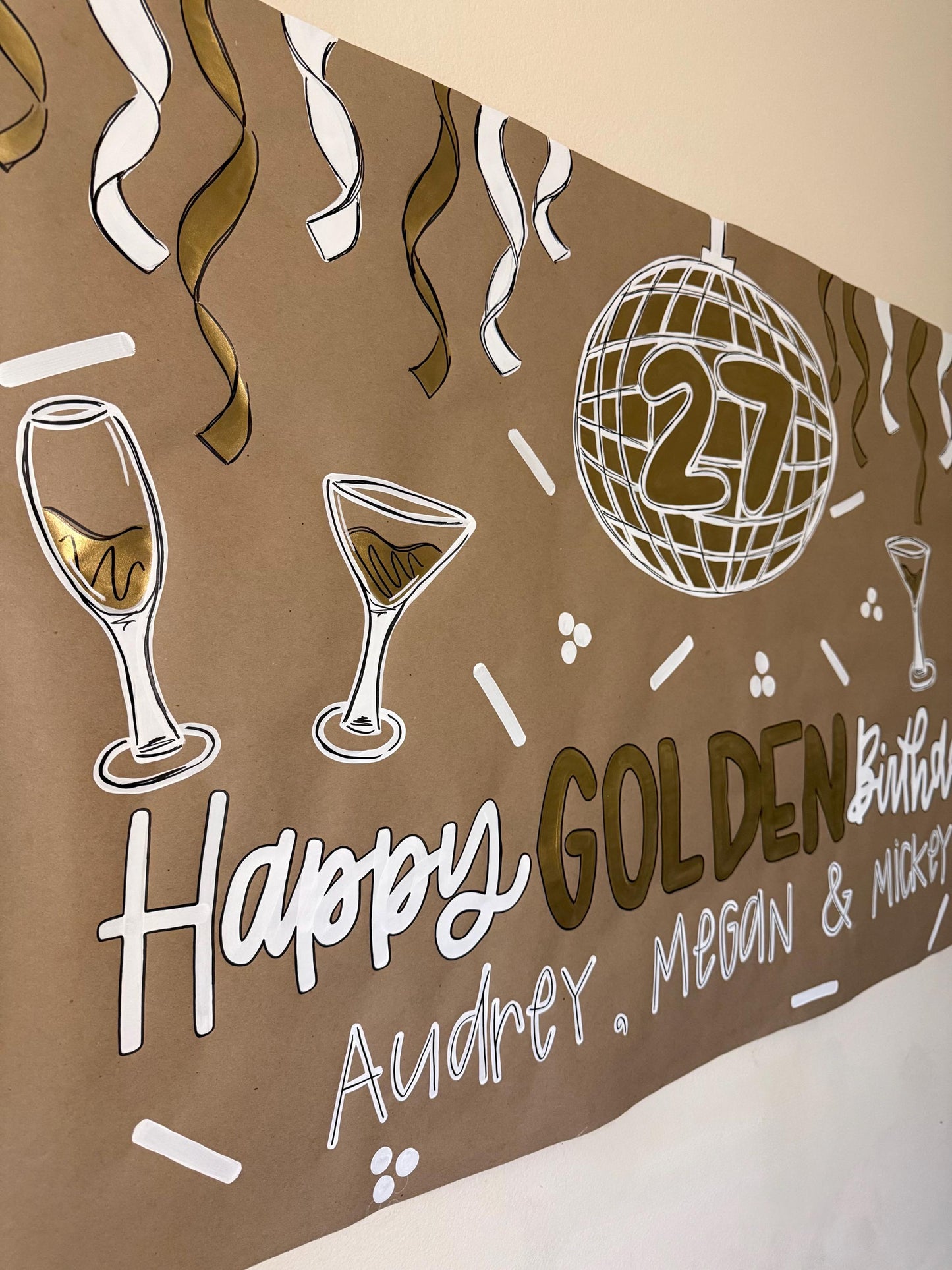 Custom Golden Birthday Banner: Hand Painted Kraft Paper Party Decor