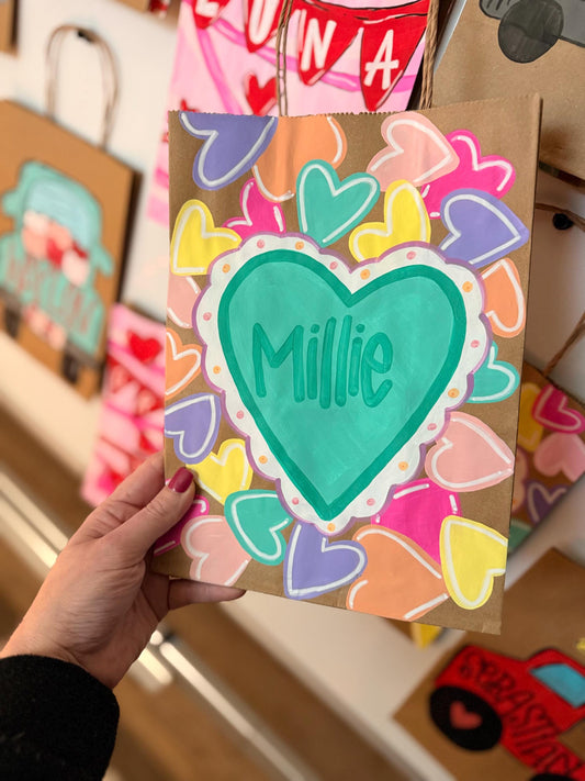 Valentines Day Gift Bag Personalized Hand Painted 8x4.5x10