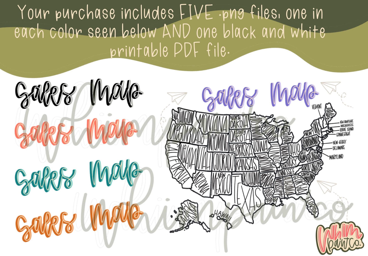 Sales Map Tracker Digital Download Printable Procreate png pdf Small Business