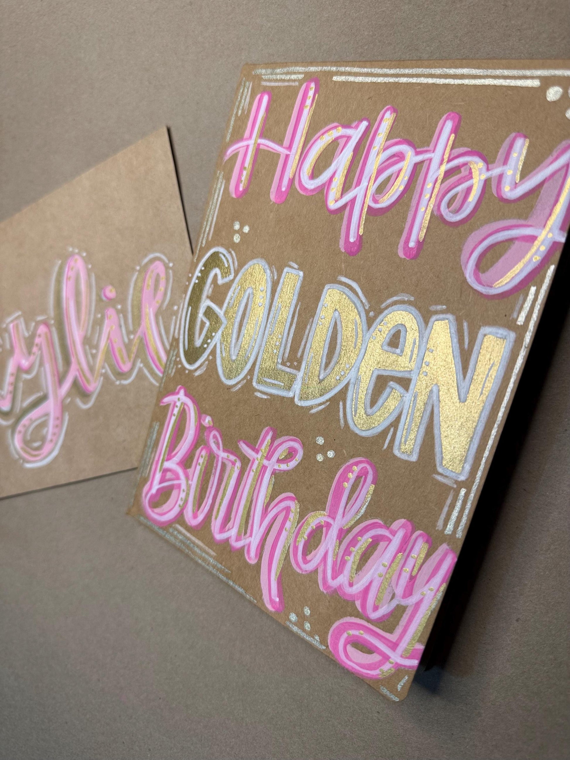 Hand Painted Birthday Card Golden Birthday Personalized with Envelope Blank Inside