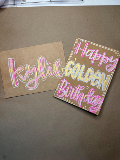 Hand Painted Birthday Card Golden Birthday Personalized with Envelope Blank Inside