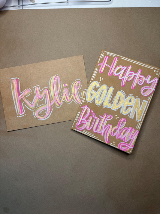 Hand Painted Birthday Card Golden Birthday Personalized with Envelope Blank Inside