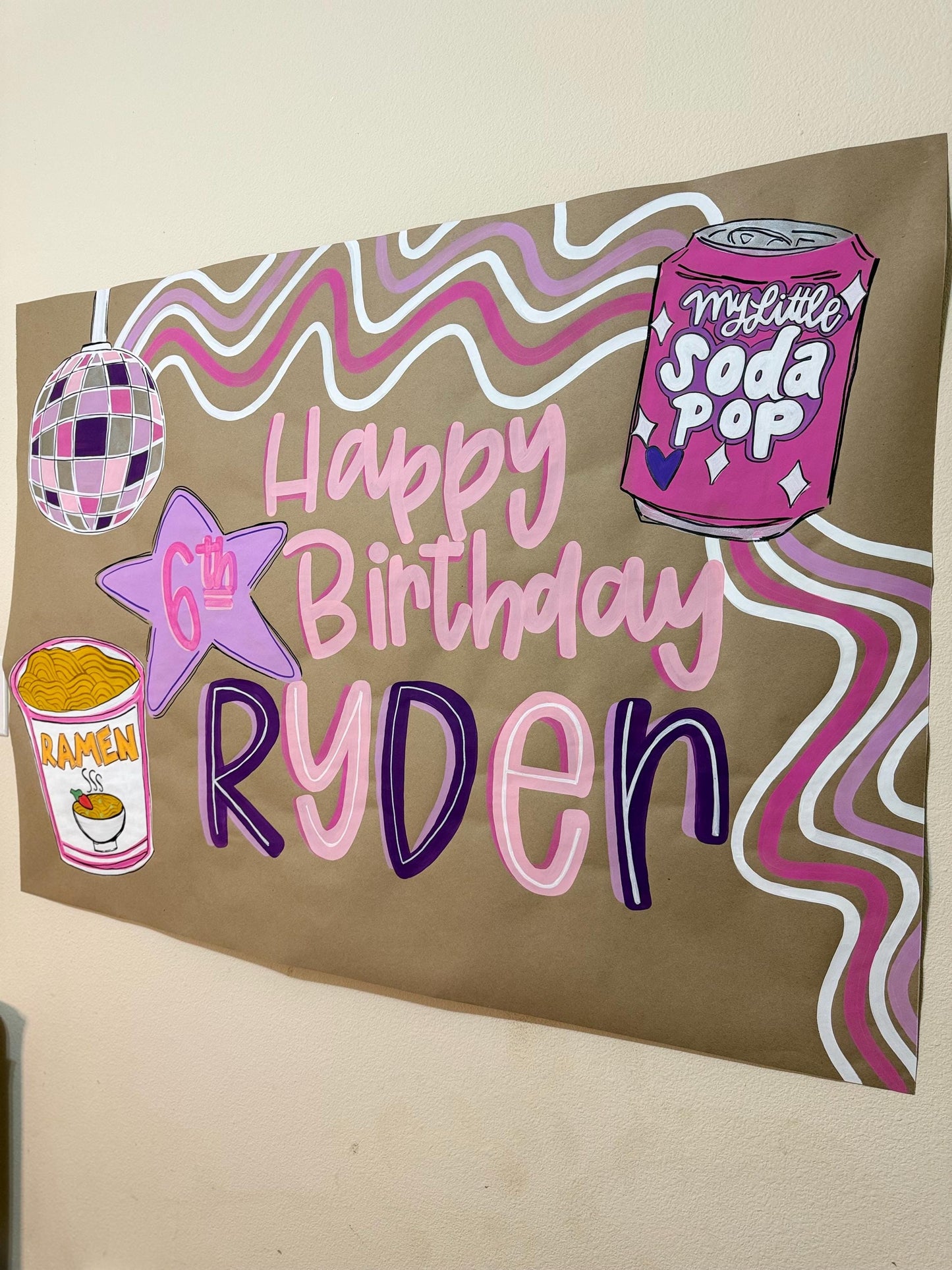 Birthday Banner Custom Hand Painted Butcher Kraft Paper Personalized Party Decor Happy Birthday