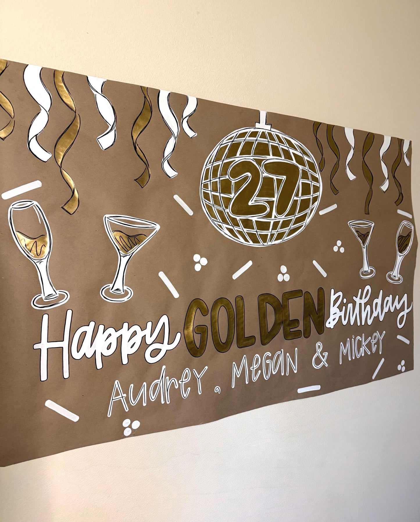 Custom Golden Birthday Banner: Hand Painted Kraft Paper Party Decor