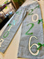 Custom Denim Jeans- Hand Painted Embellishments Rhinestones Pearl Beads Senior School Spirit Sports