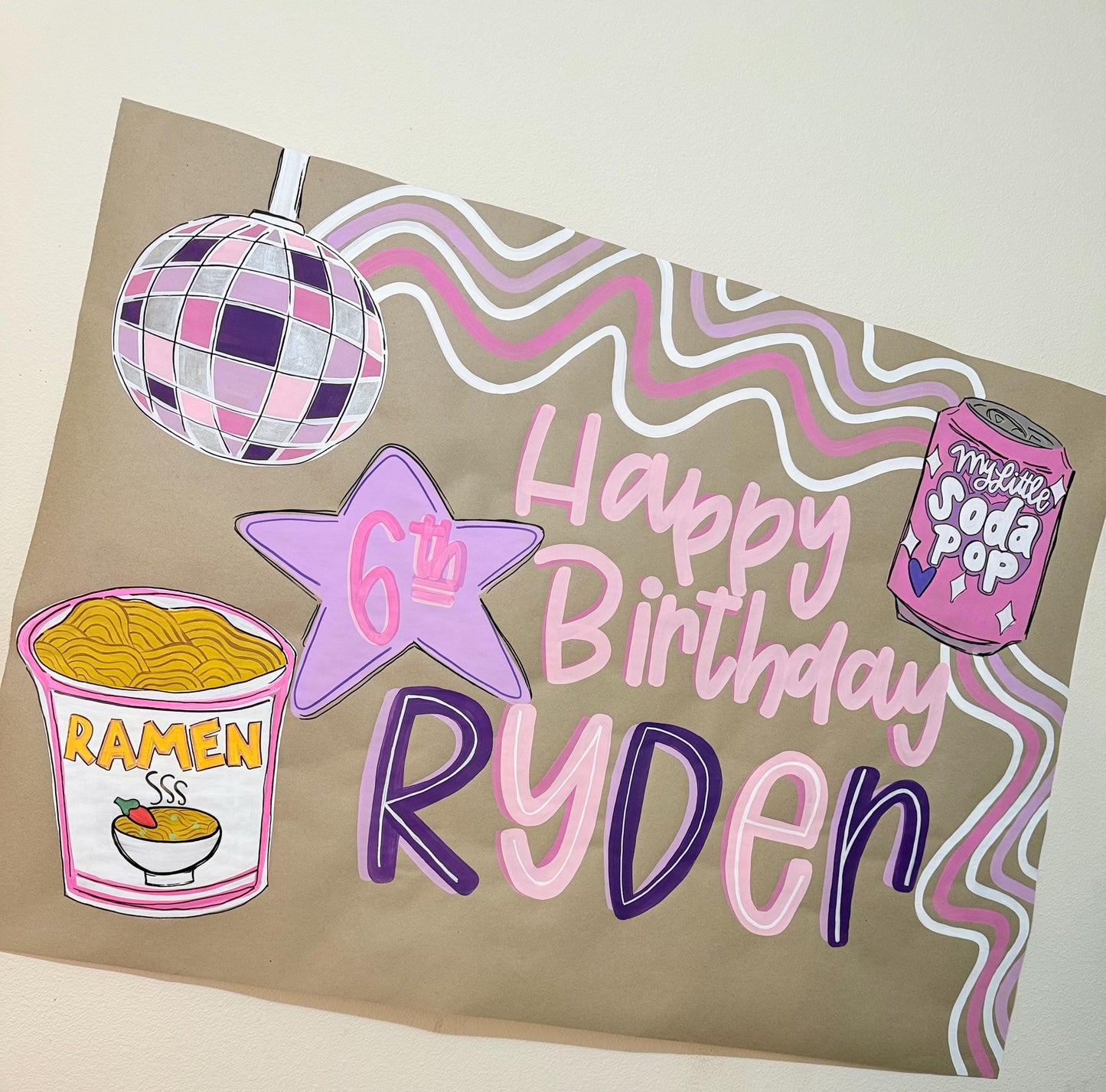 Birthday Banner Custom Hand Painted Butcher Kraft Paper Personalized Party Decor Happy Birthday
