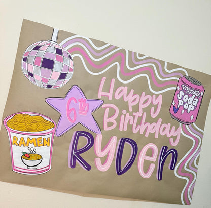 Birthday Banner Custom Hand Painted Butcher Kraft Paper Personalized Party Decor Happy Birthday