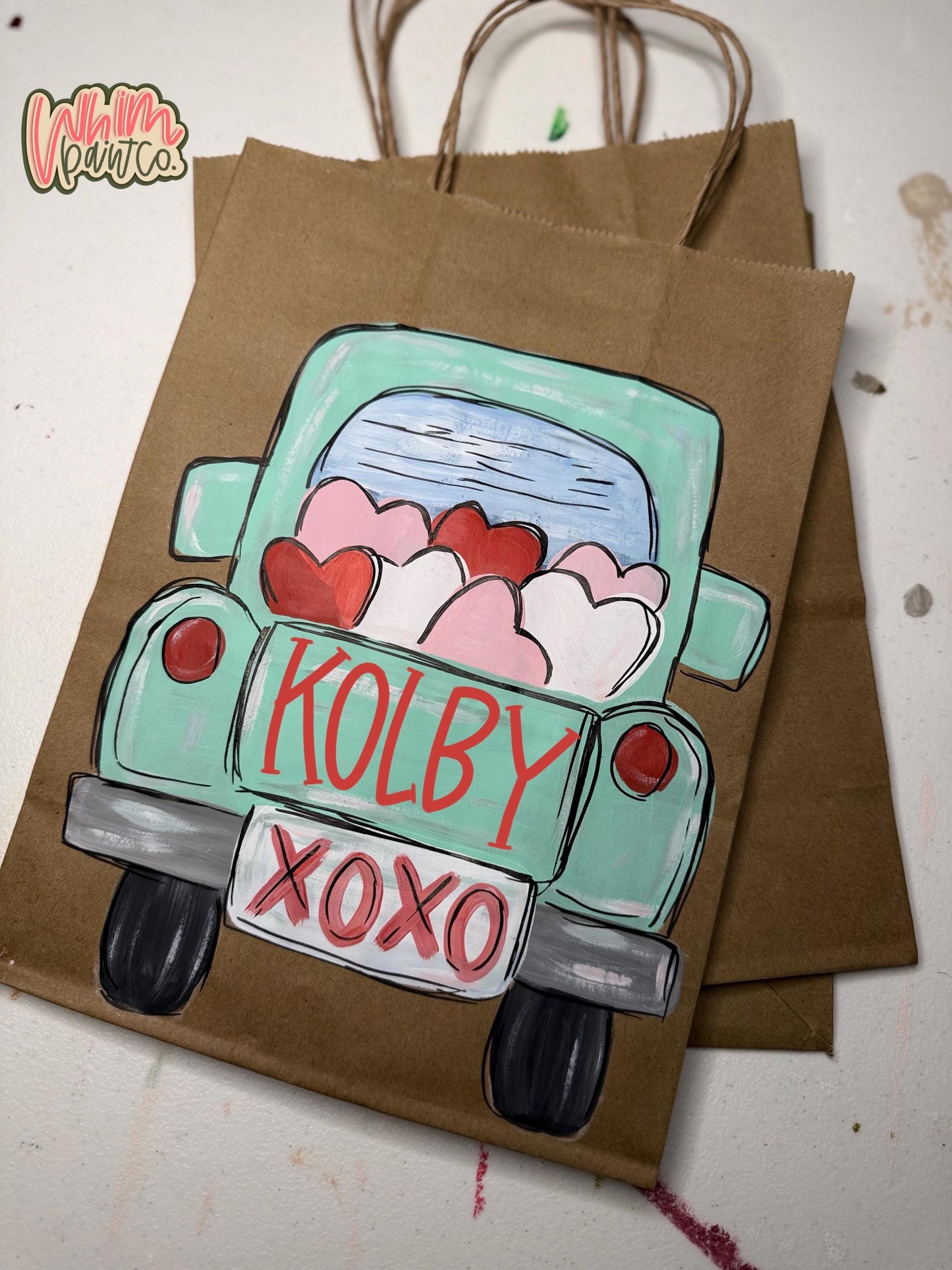 Valentines Day Gift Bag Personalized Hand Painted 8x4.5x10