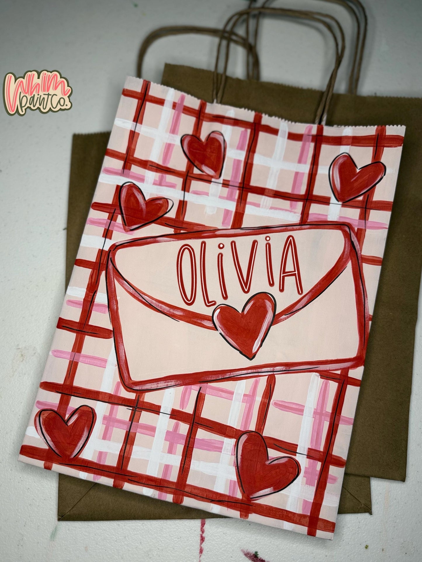 Valentines Day Gift Bag Personalized Hand Painted 8x4.5x10