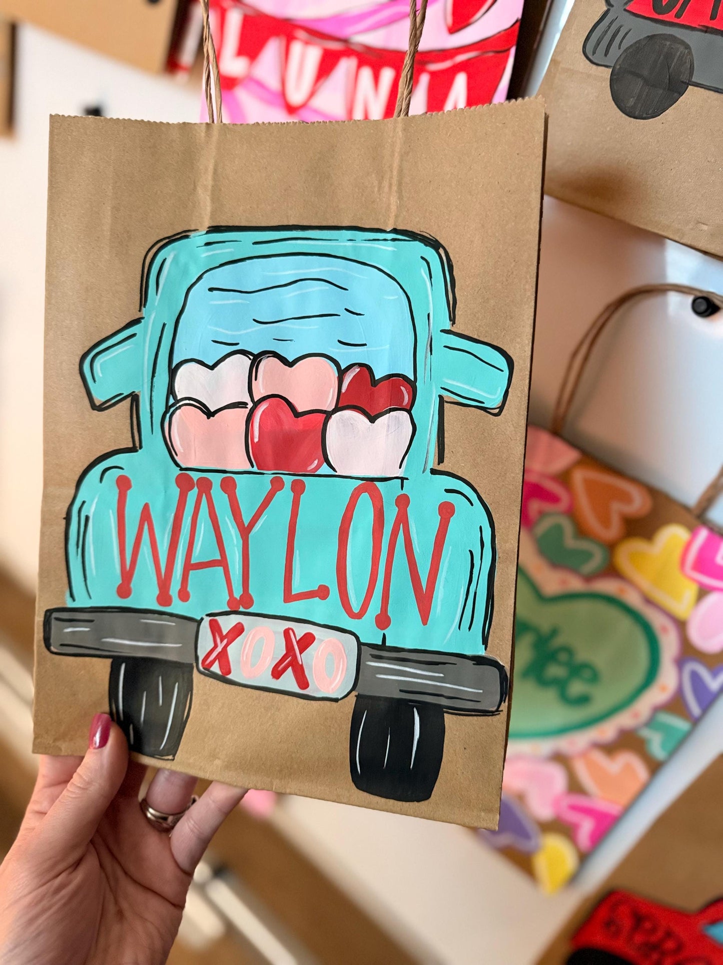 Valentines Day Gift Bag Personalized Hand Painted 8x4.5x10
