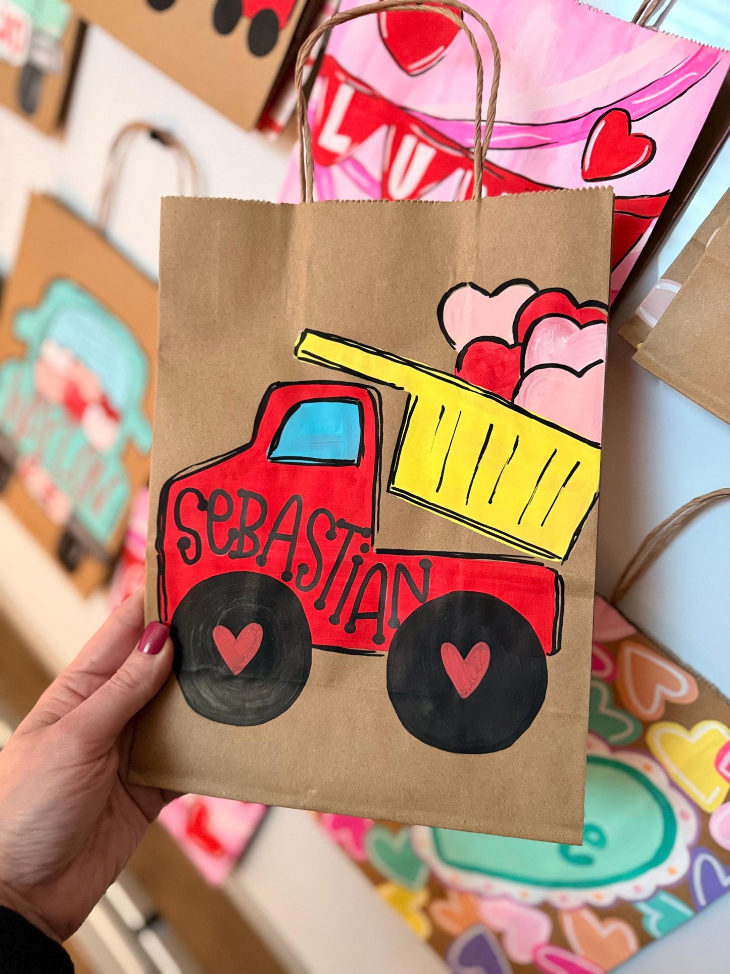 Valentines Day Gift Bag Personalized Hand Painted 8x4.5x10