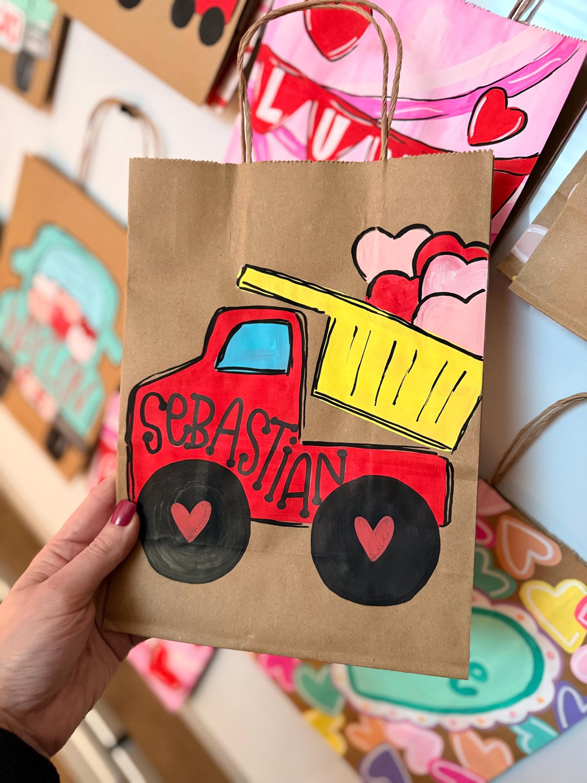 Valentines Day Gift Bag Personalized Hand Painted 8x4.5x10