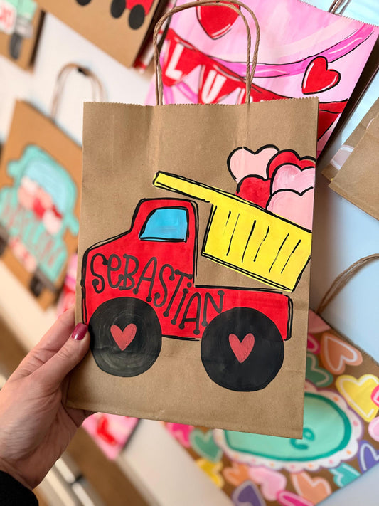 Valentines Day Gift Bag Personalized Hand Painted 8x4.5x10