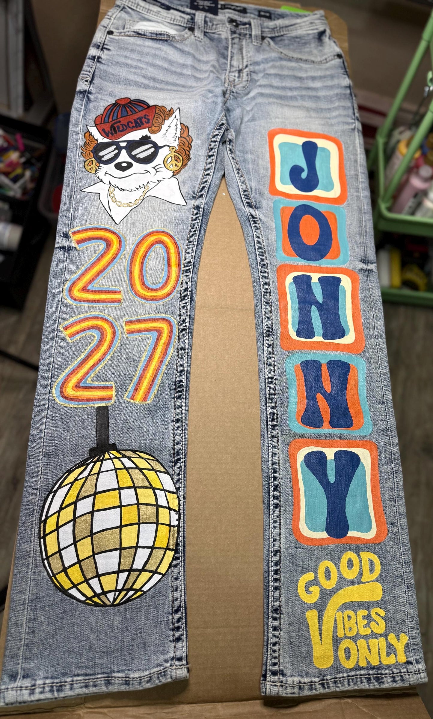 Custom Senior Jeans Painted: You provide the jeans School Spirit