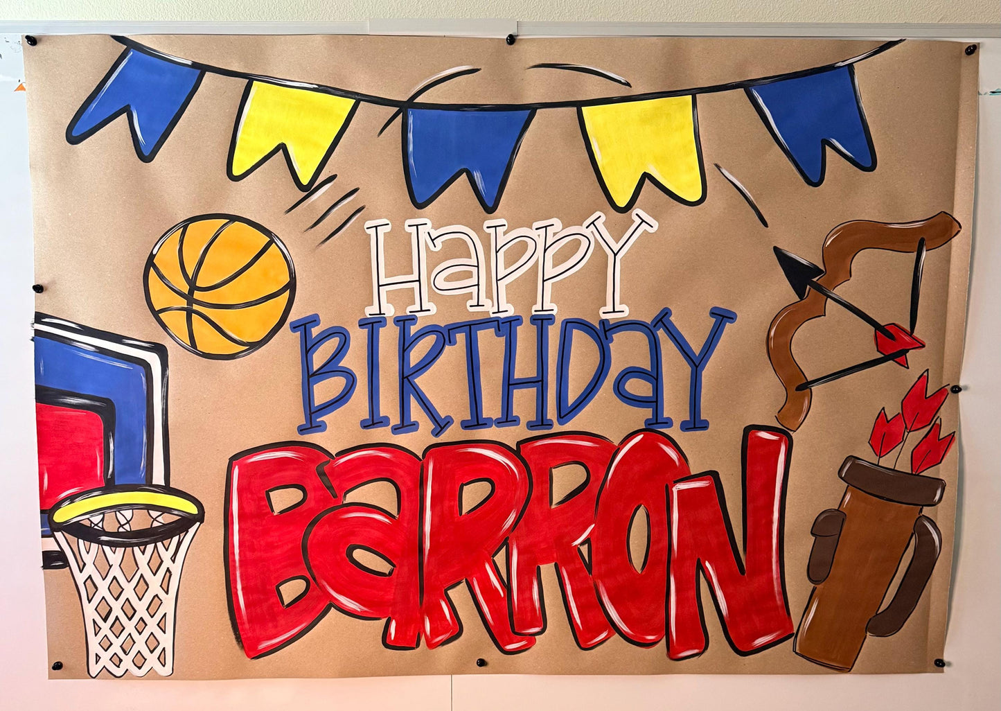 Custom Hand-Painted Birthday Banner: Kraft Paper, Surf Theme, Shark Decor