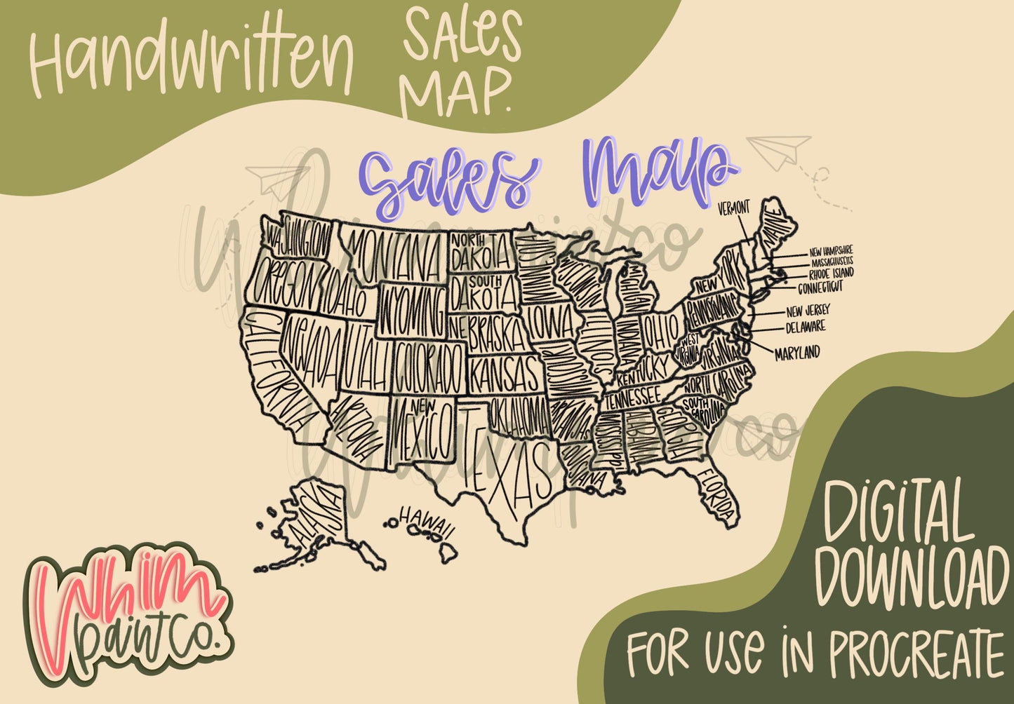 Sales Map Tracker Digital Download Printable Procreate png pdf Small Business