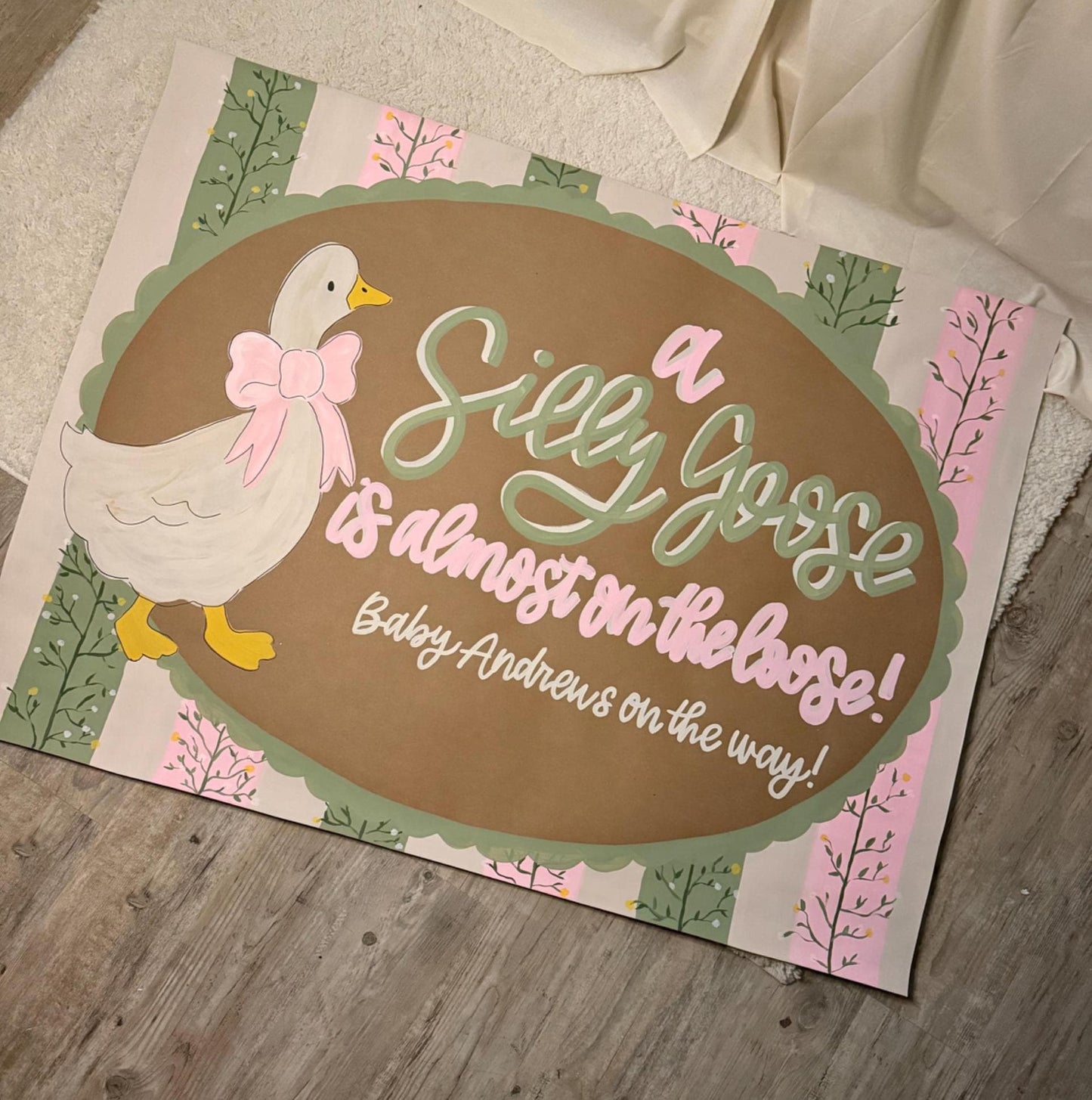 Custom Baby Shower Banner: Hand Painted Kraft Paper Party Decor, Silly Goose