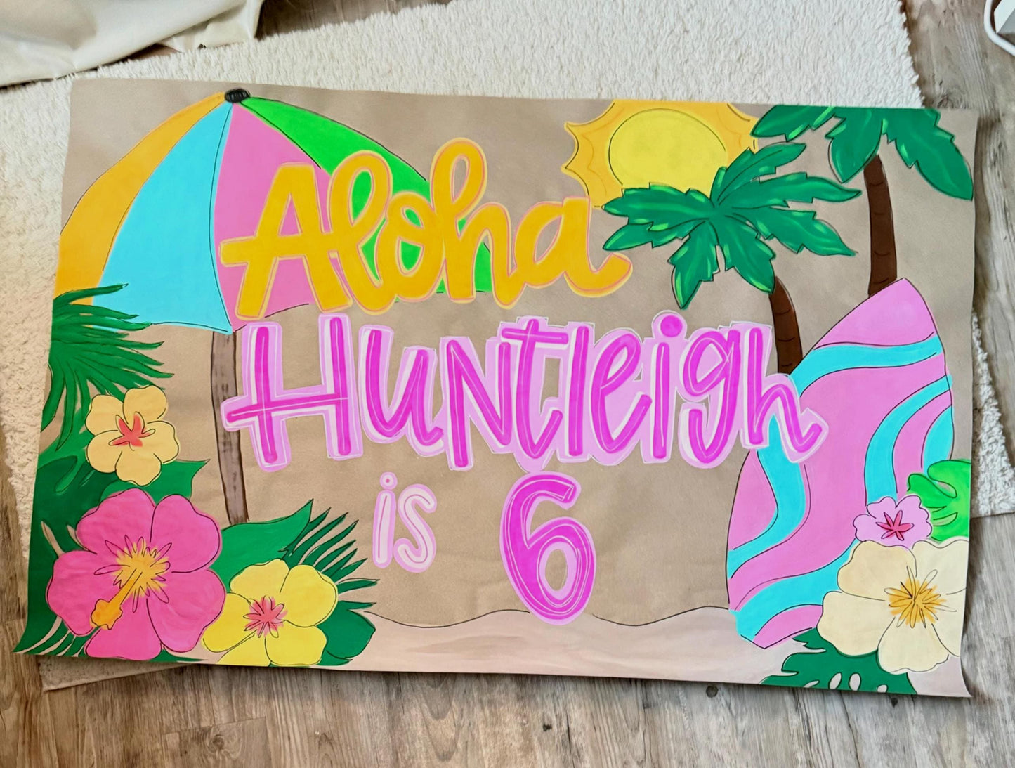 Custom Birthday Banner Painted Thick Paper: Tropical Theme Party Decor