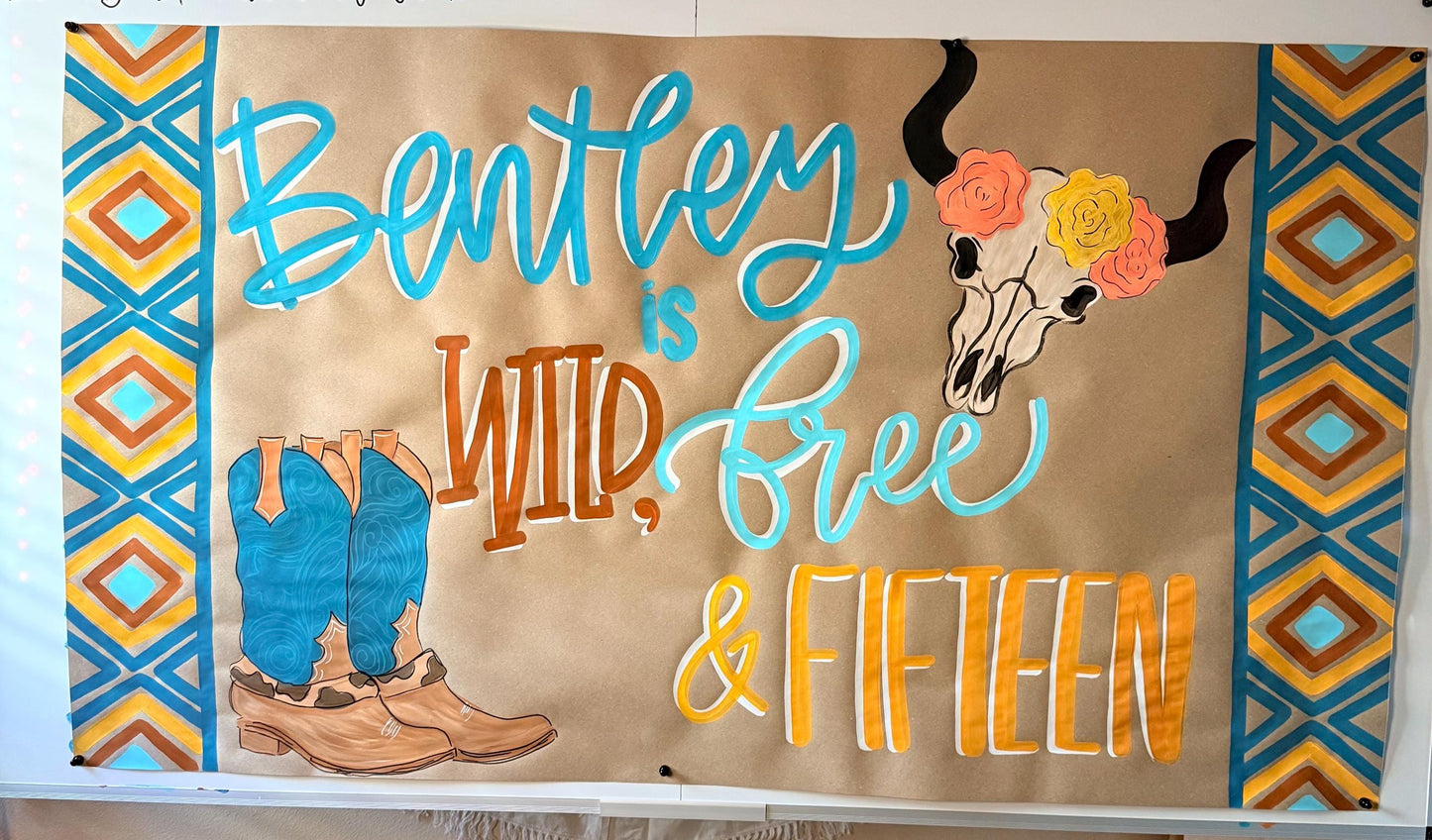 Birthday Banner Custom Hand Painted Kraft Paper Party Decor