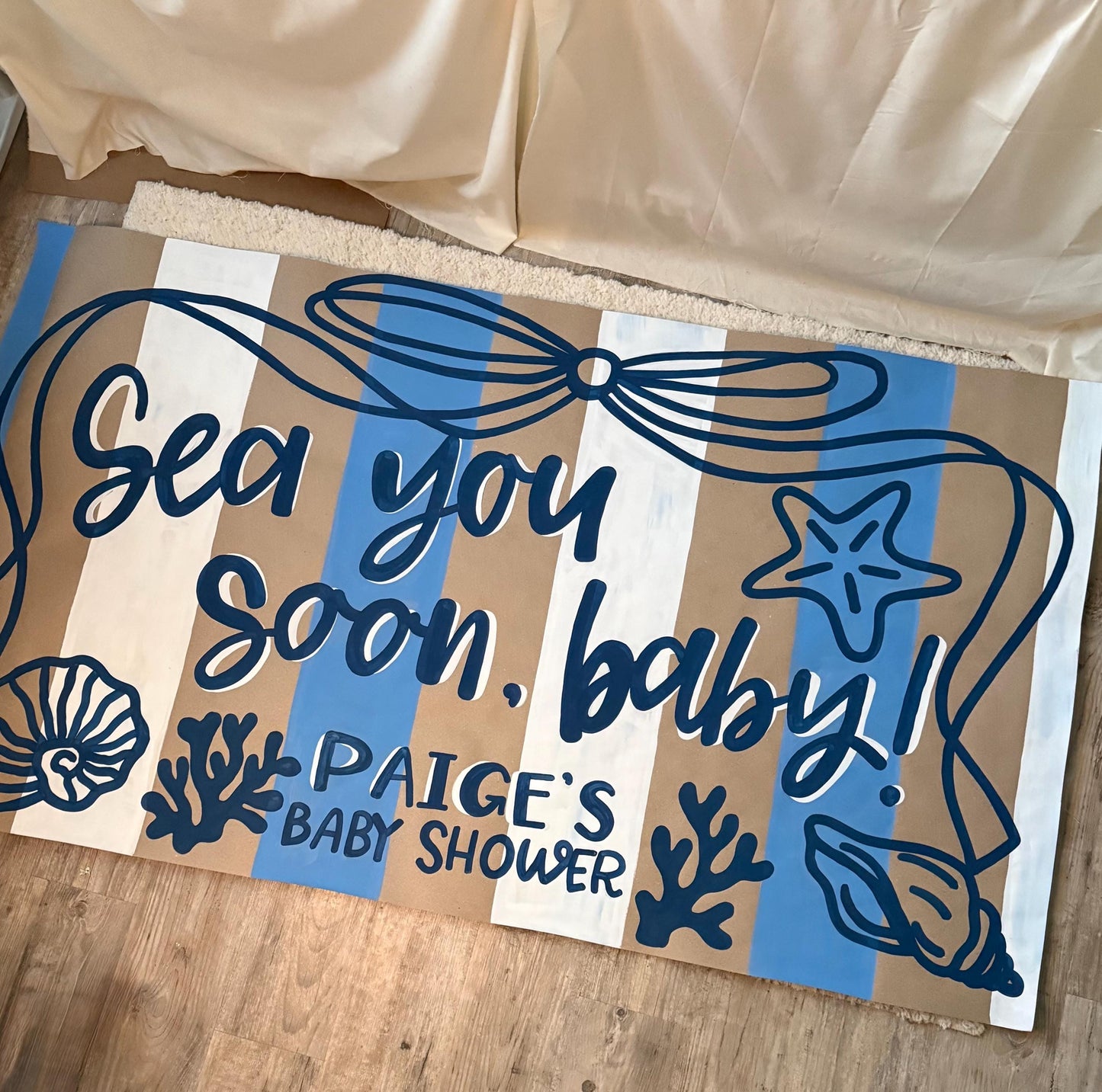 Custom Baby Shower Banner Hand Painted: Kraft Paper, Nautical Theme, Grommets