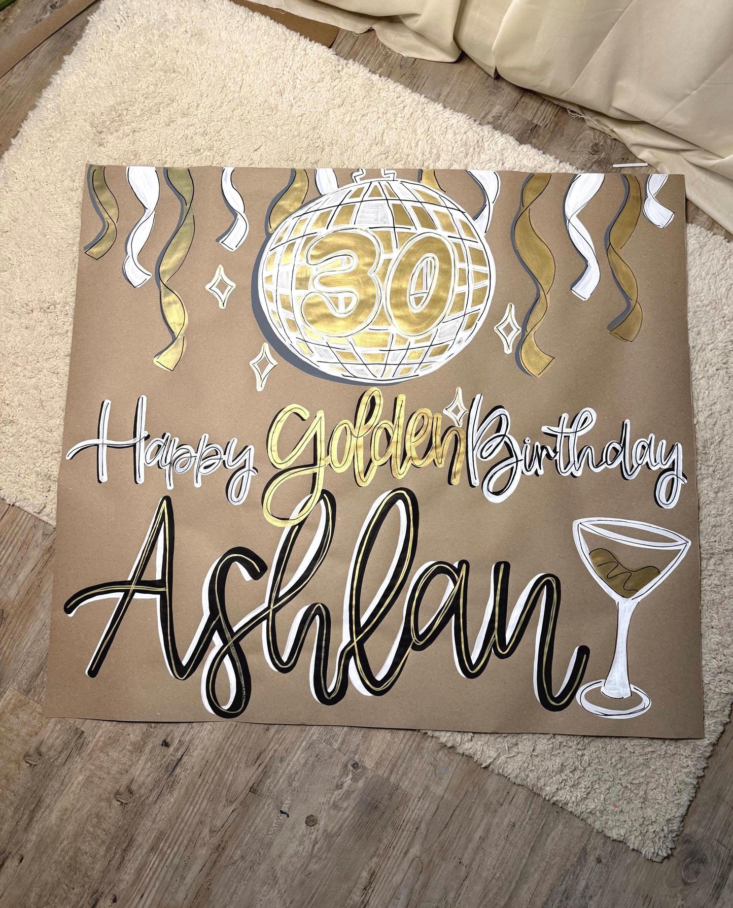Custom Golden Birthday Banner: Hand Painted Kraft Paper Party Decor