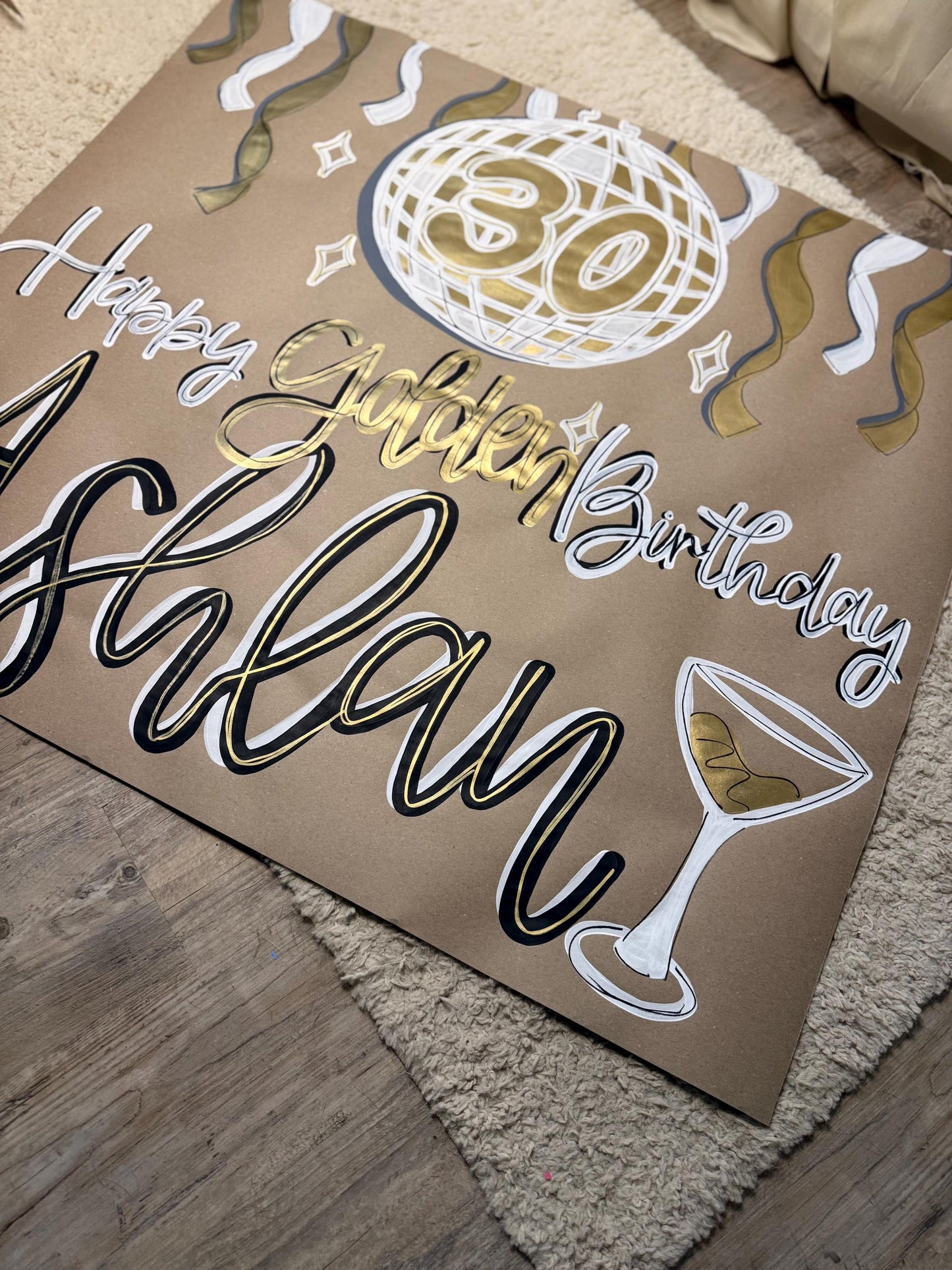 Custom Golden Birthday Banner: Hand Painted Kraft Paper Party Decor