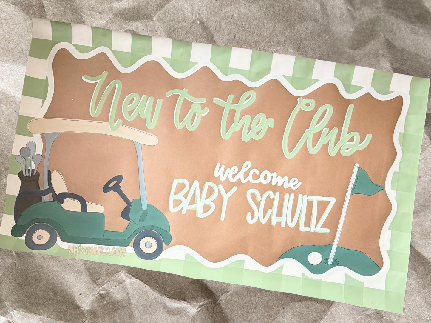 Baby Shower Banner Custom Hand Painted Party Decor Kraft Paper: Golf Country Club