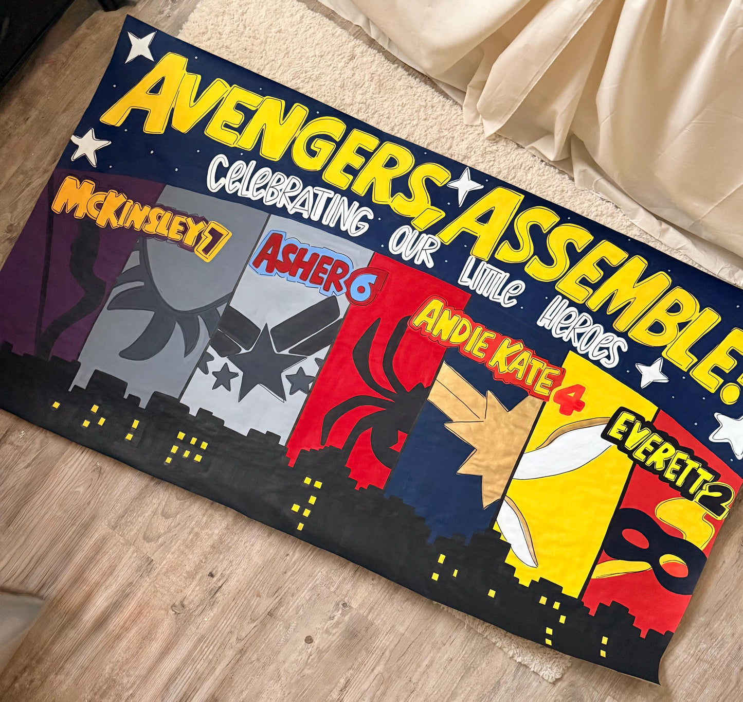Custom Hand-Painted Birthday Banner: Kraft Paper, Surf Theme, Shark Decor