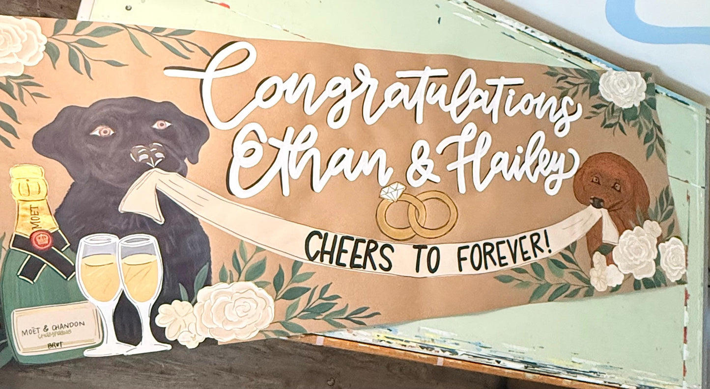 Bridal Shower Banner Custom: Hand Painted Kraft Paper, Party Decor